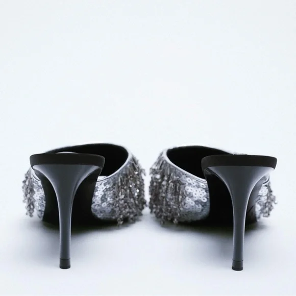 NWT Zara Party Sandals Heels Size 7.5 Open Toe Beaded Sparkly Slip On Sandals - Picture 10 of 11